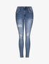 Jean slim déchiré à poches strassées - Bleu denim - 4