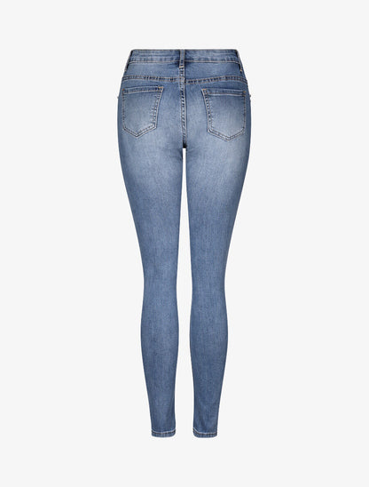 Jean slim déchiré à poches strassées - Bleu denim - 2