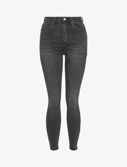 Jean skinny taille haute délavé - Anthracite - 3