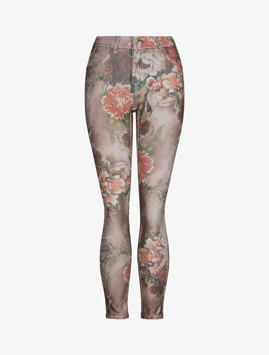 Jean réversible slim taille haute effet froissé imprimé fleuri - Gris clair - 3
