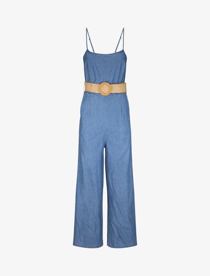 Combinaison oversize unie en denim - Bleu - 4