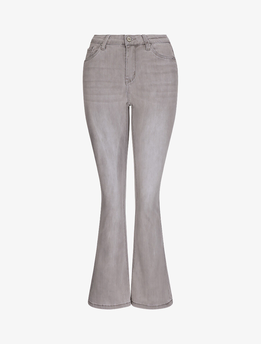 Jean flare uni taille haute - Gris clair - 4