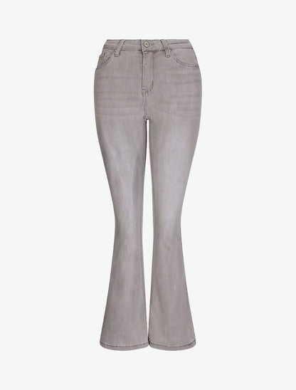 Jean flare uni taille haute - Gris clair - 4