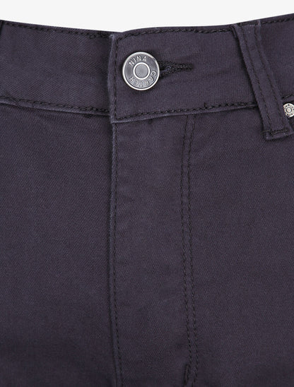 Jean grande taille slim uni à taille haute - Marine - 3
