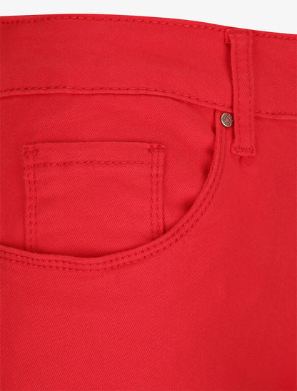 Jean grande taille slim uni à taille haute - Rouge - 3