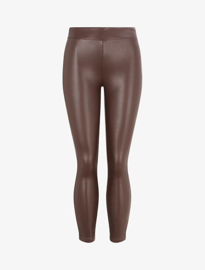 Legging uni en simili - Marron - 1