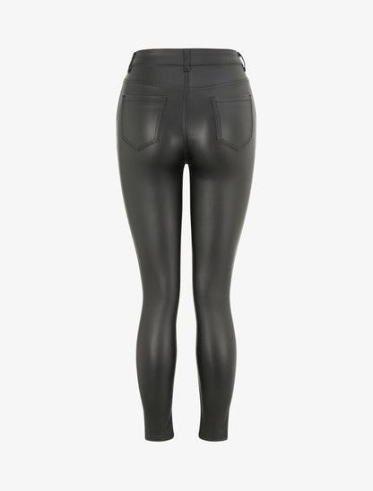 Pantalon en simili à bord avant fendu - Noir - 2