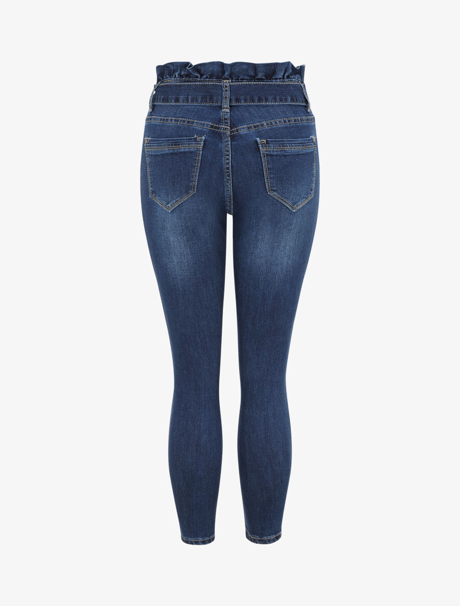 Jean slim 7/8 à taille haute volantée - Bleu foncé - 2