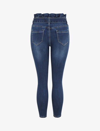 Jean slim 7/8 à taille haute volantée - Bleu foncé - 2