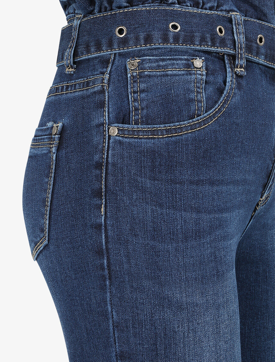 Jean slim 7/8 à taille haute volantée - Bleu foncé - 3
