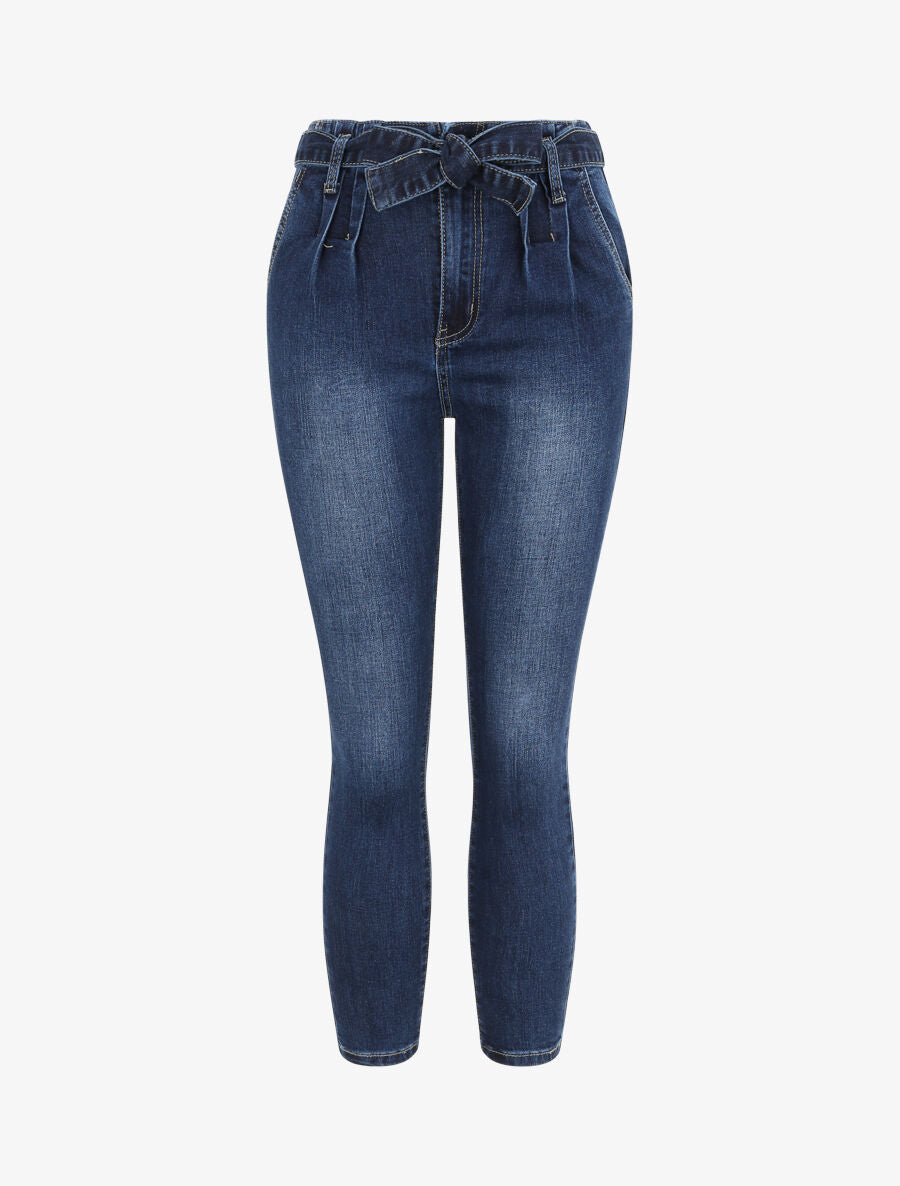 Jean slim 7/8 à taille haute à pinces - Bleu foncé - 1