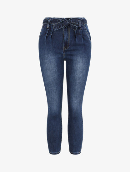 Jean slim 7/8 à taille haute à pinces - Bleu foncé - 1