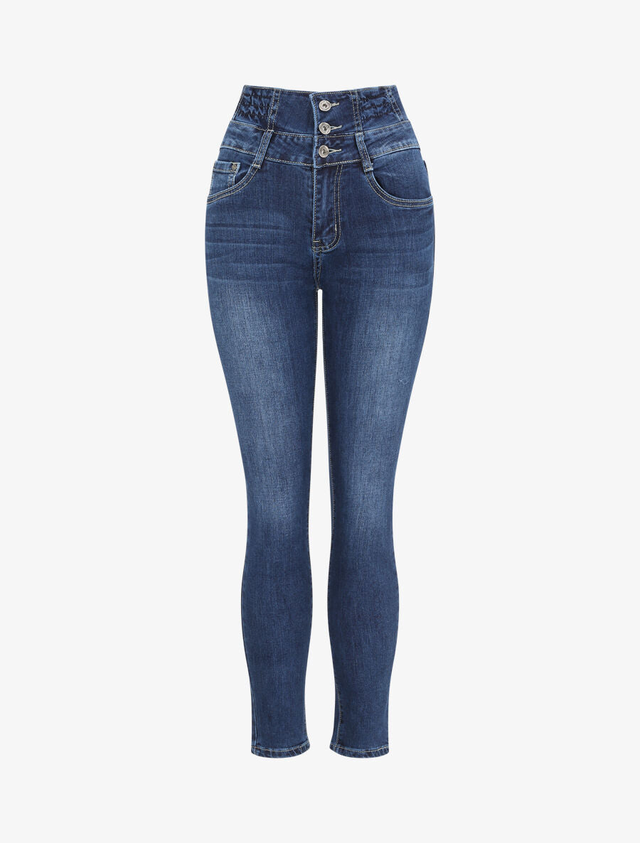 Jean slim à taille empire froncée - Bleu foncé - 4