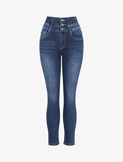Jean slim à taille empire froncée - Bleu foncé - 4