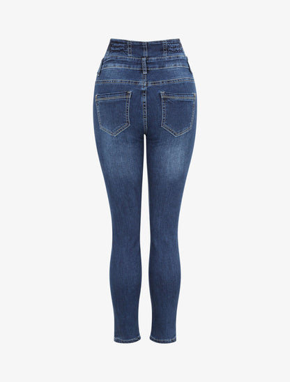 Jean slim à taille empire froncée - Bleu foncé - 2