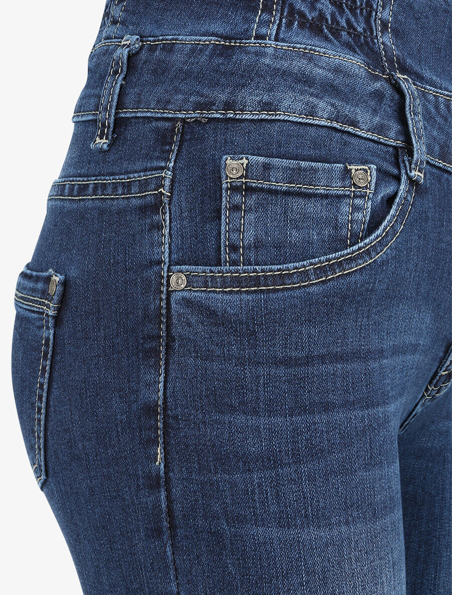 Jean slim à taille empire froncée - Bleu foncé - 3