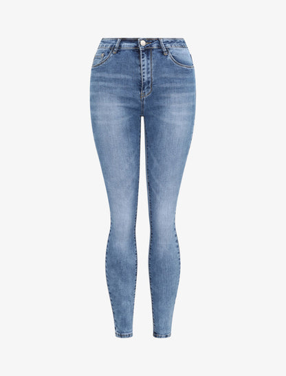 Jean skinny à taille haute délavé - Bleu clair - 1
