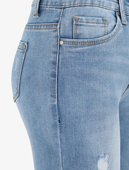 Jean skinny à taille haute délavé et déchiré - Bleu clair - 3