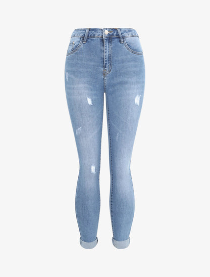 Jean skinny taille haute déchiré - Bleu clair - 1