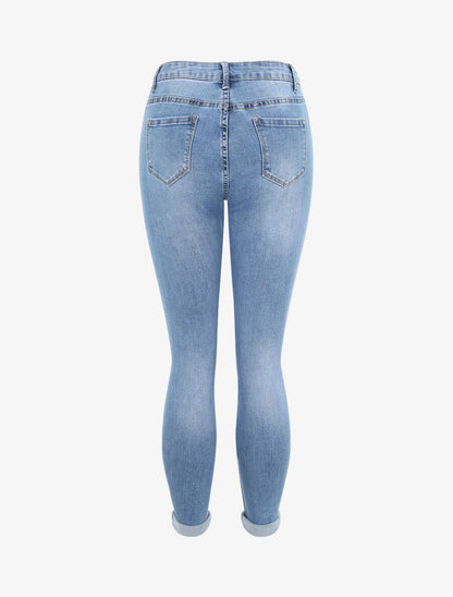 Jean skinny taille haute déchiré - Bleu clair - 2