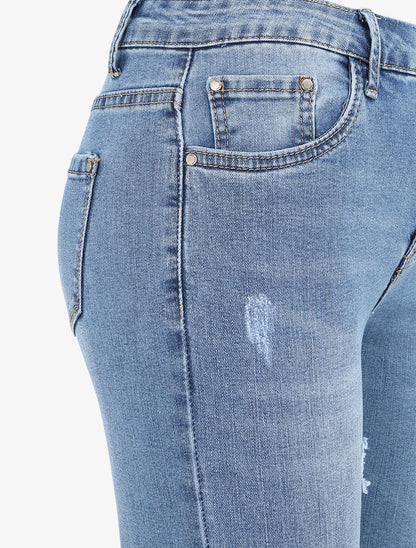 Jean skinny taille haute déchiré - Bleu clair - 3