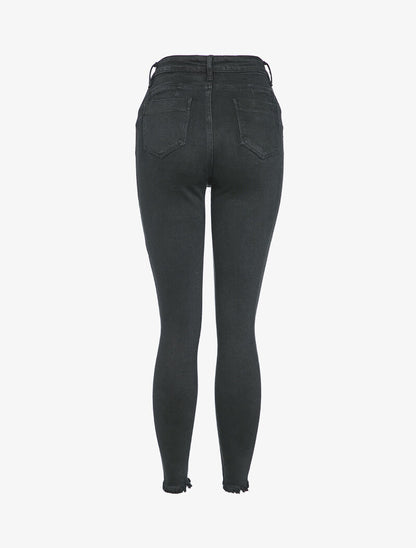 Jean skinny à bords effilochés - Noir - 2