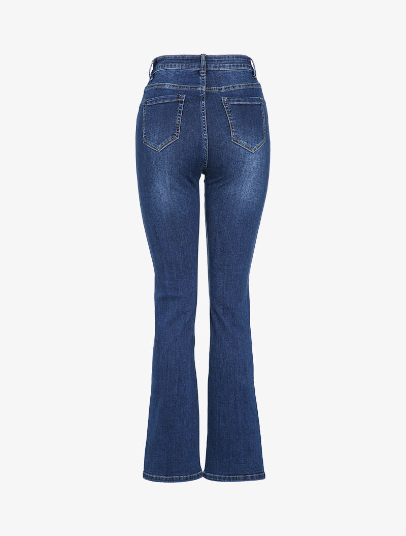 Jean flare légèrement délavé à bords fendus - Bleu denim - 2