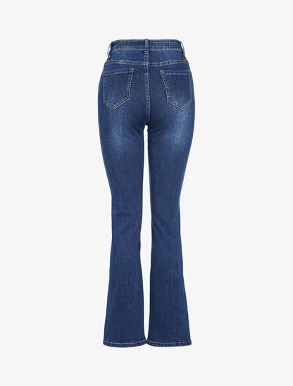 Jean flare légèrement délavé à bords fendus - Bleu denim - 2