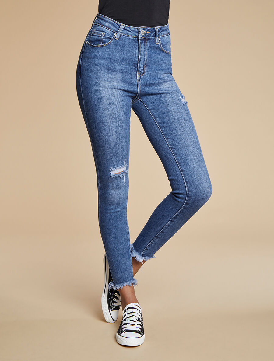 Jean push-up skinny déchiré - Bleu - 1
