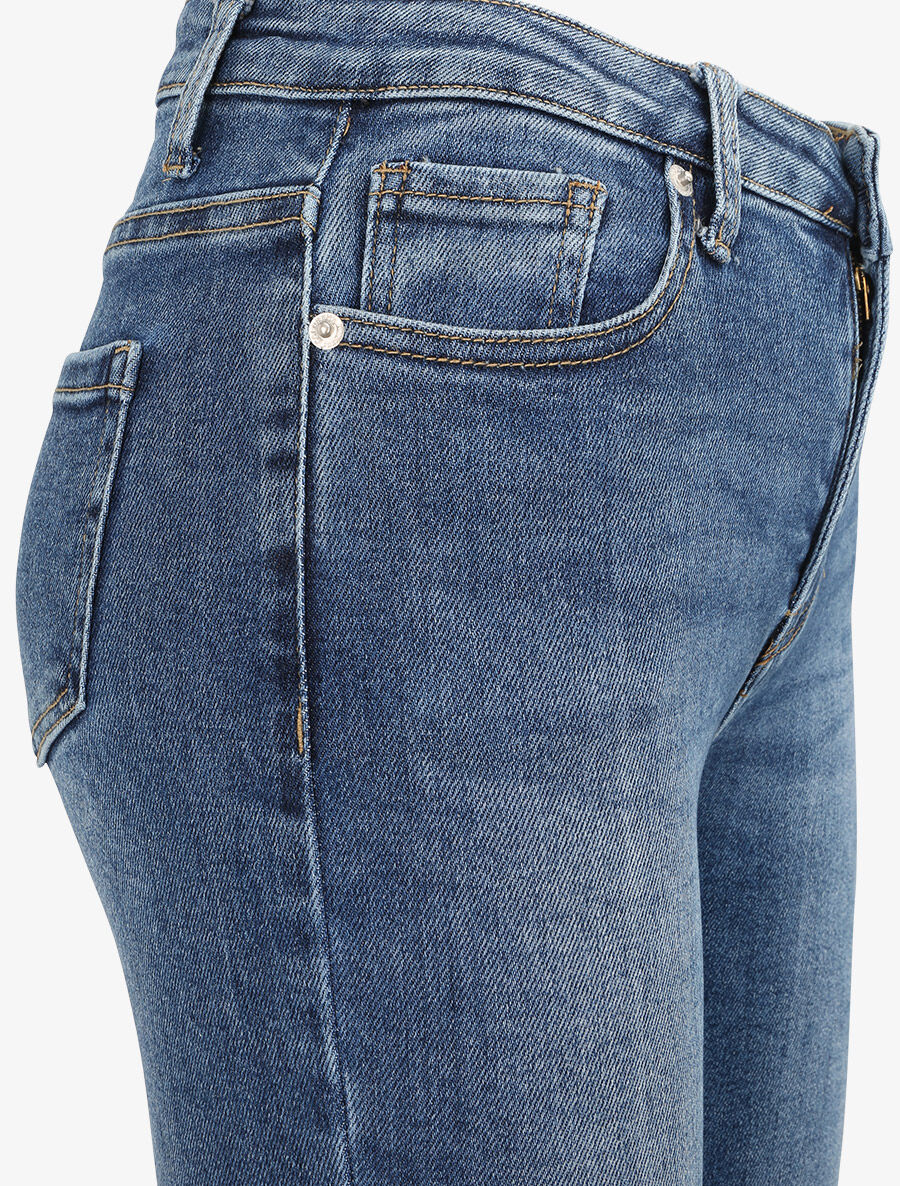 Jean skinny taille haute à bords coupe franche griffés - Bleu - 3