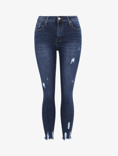 Jean skinny push-up déchiré taille haute - Bleu foncé - 4