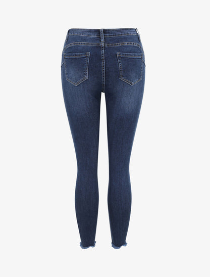 Jean skinny push-up déchiré taille haute - Bleu foncé - 2
