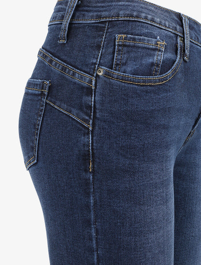 Jean skinny push-up déchiré taille haute - Bleu foncé - 3