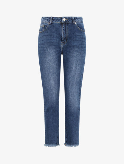 Jean boyfriend taille haute à bords coupe franche - Bleu - 4