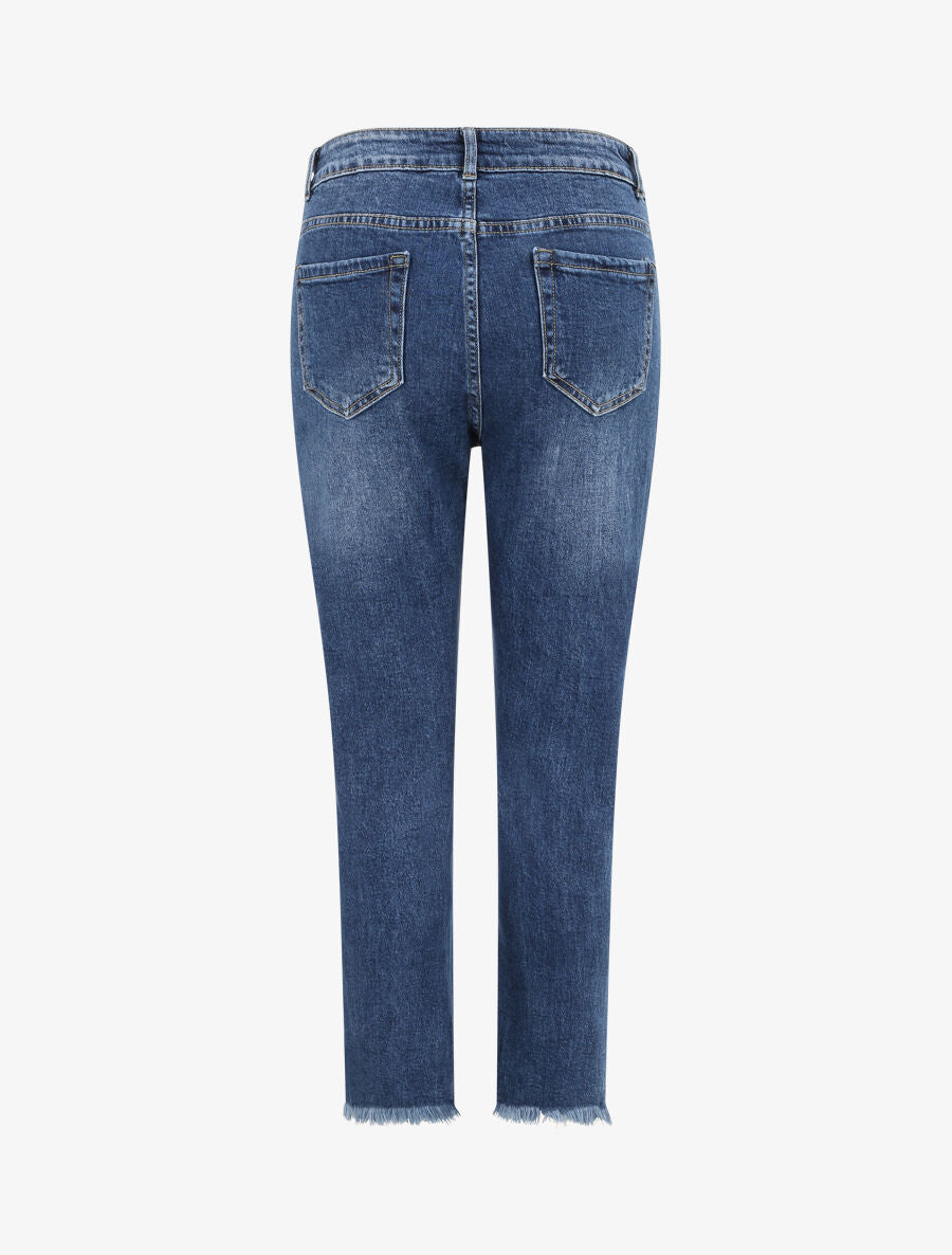 Jean boyfriend taille haute à bords coupe franche - Bleu - 2