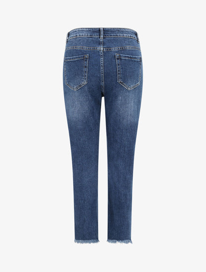 Jean boyfriend taille haute à bords coupe franche - Bleu - 2