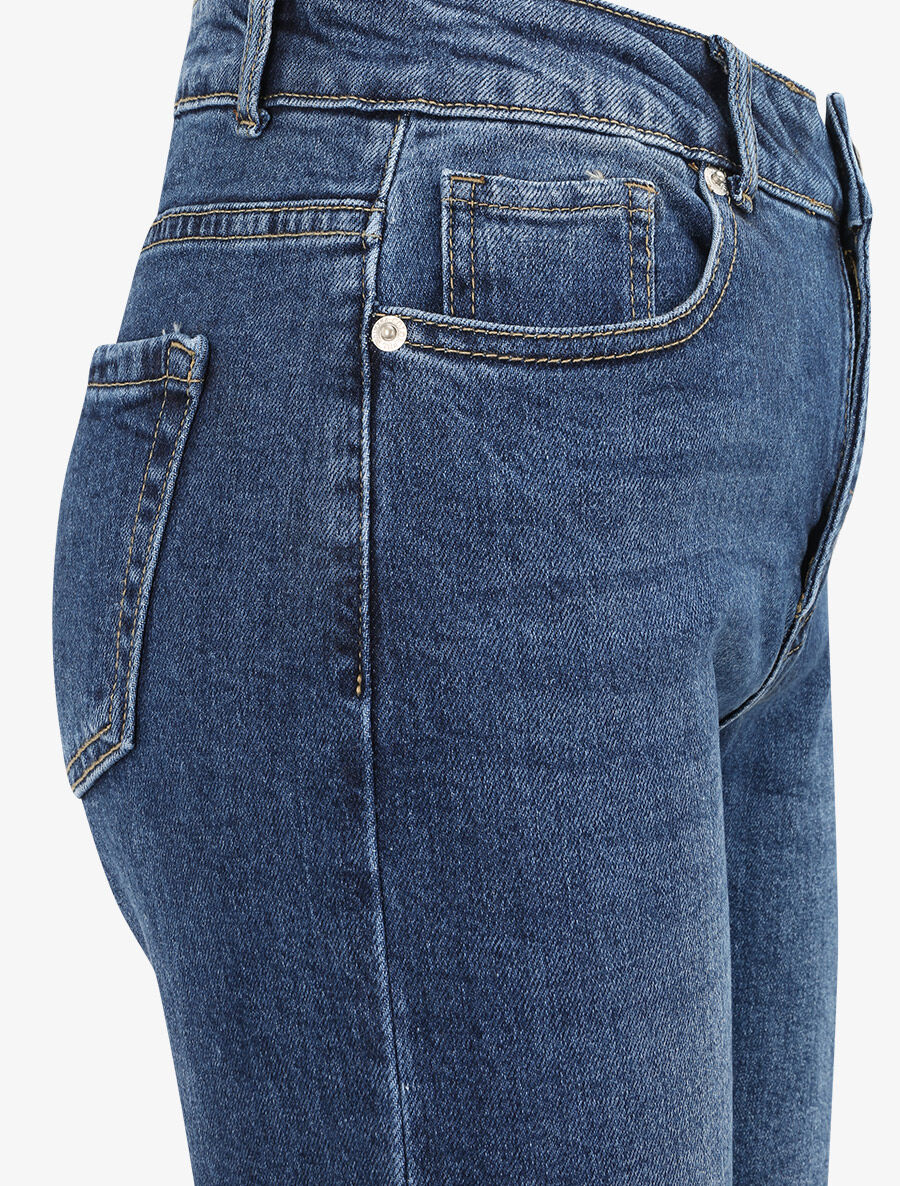 Jean boyfriend taille haute à bords coupe franche - Bleu - 3