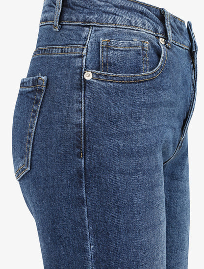 Jean boyfriend taille haute à bords coupe franche - Bleu - 3