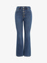 Jean flare à taille haute boutonnée - Bleu - 1