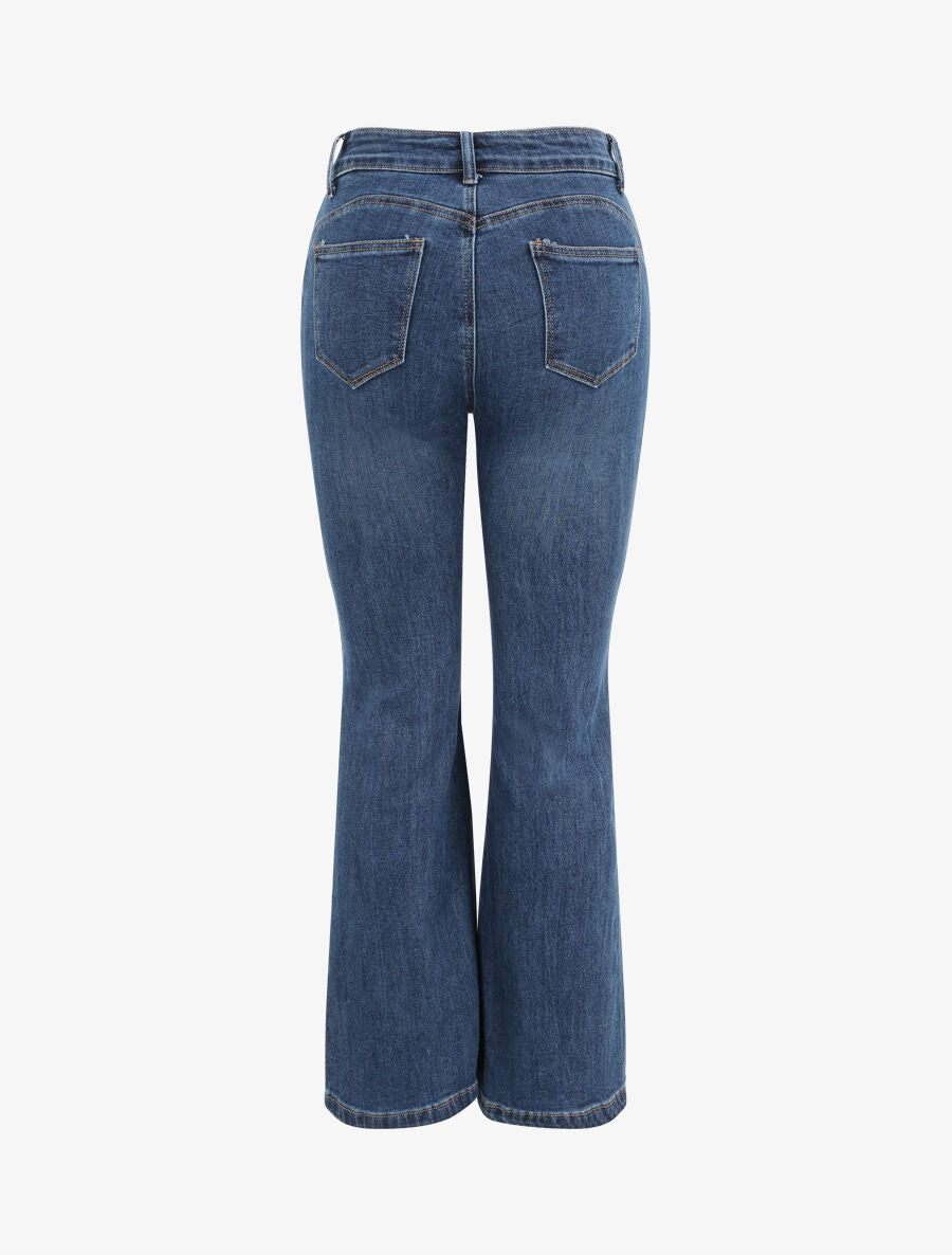 Jean flare à taille haute boutonnée - Bleu - 2