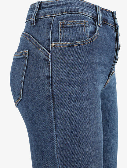 Jean flare à taille haute boutonnée - Bleu - 3