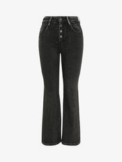Jean flare à taille haute boutonnée - Noir - 1