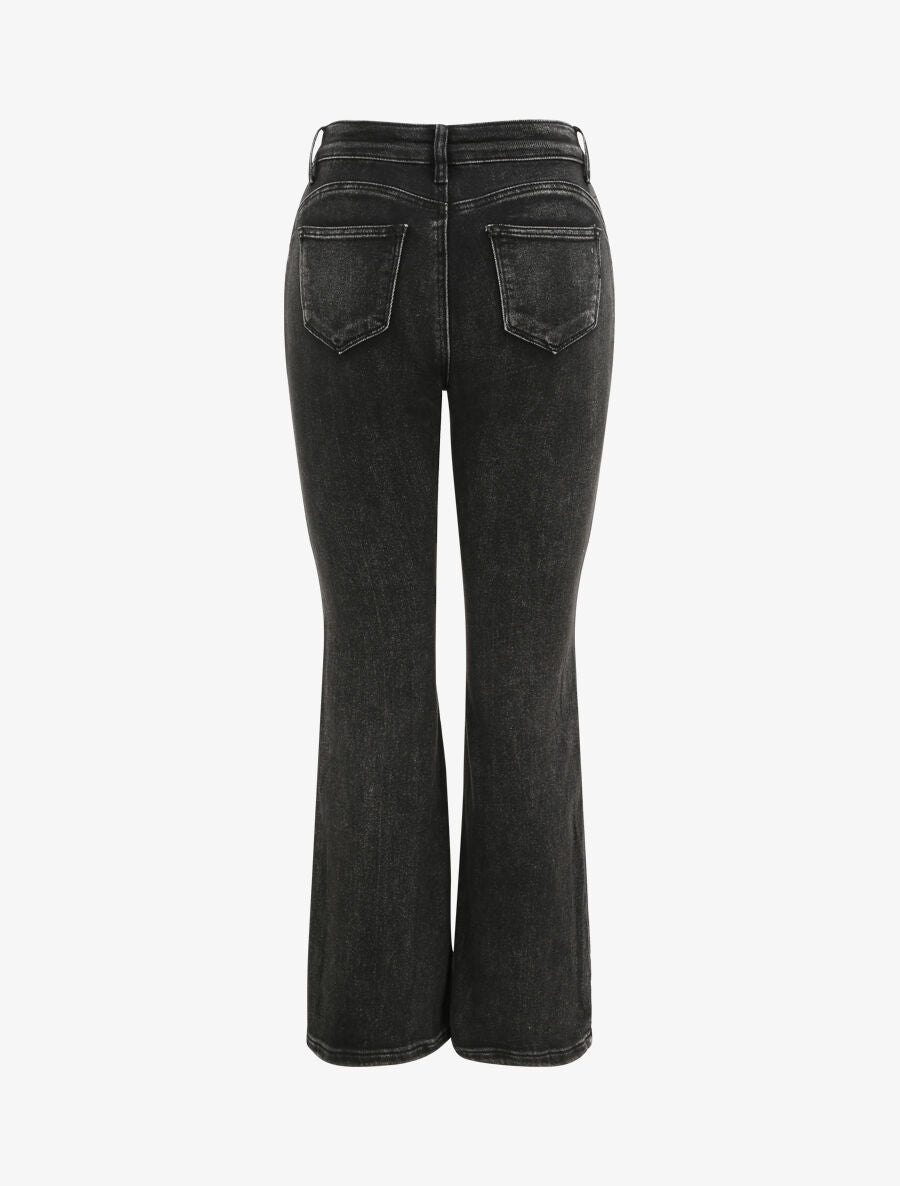 Jean flare à taille haute boutonnée - Noir - 2