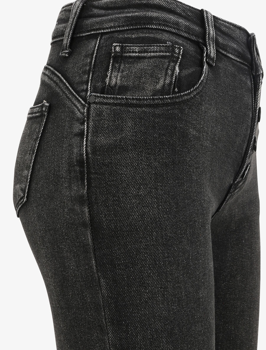 Jean flare à taille haute boutonnée - Noir - 3