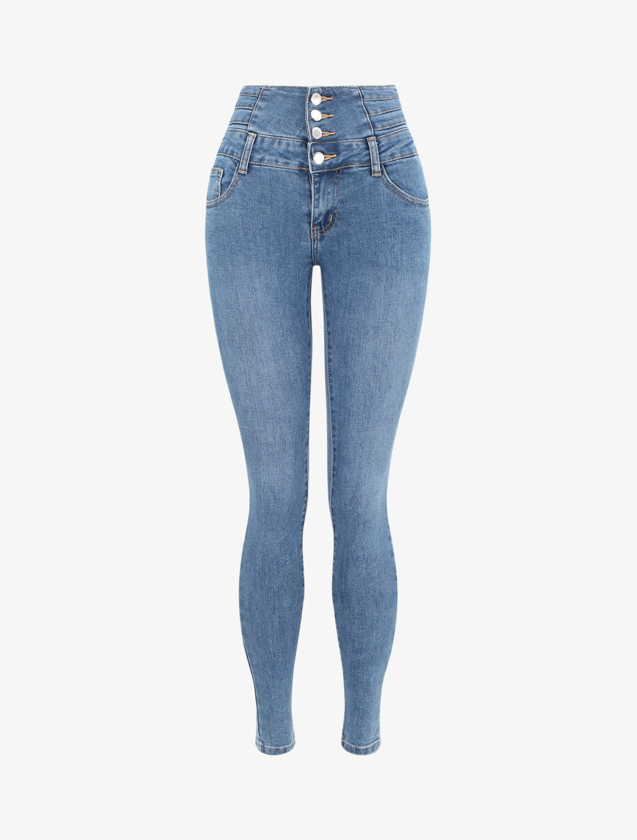Jean skinny à taille empire et dos zippé - Bleu - 4