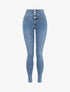 Jean skinny à taille empire et dos zippé - Bleu - 4