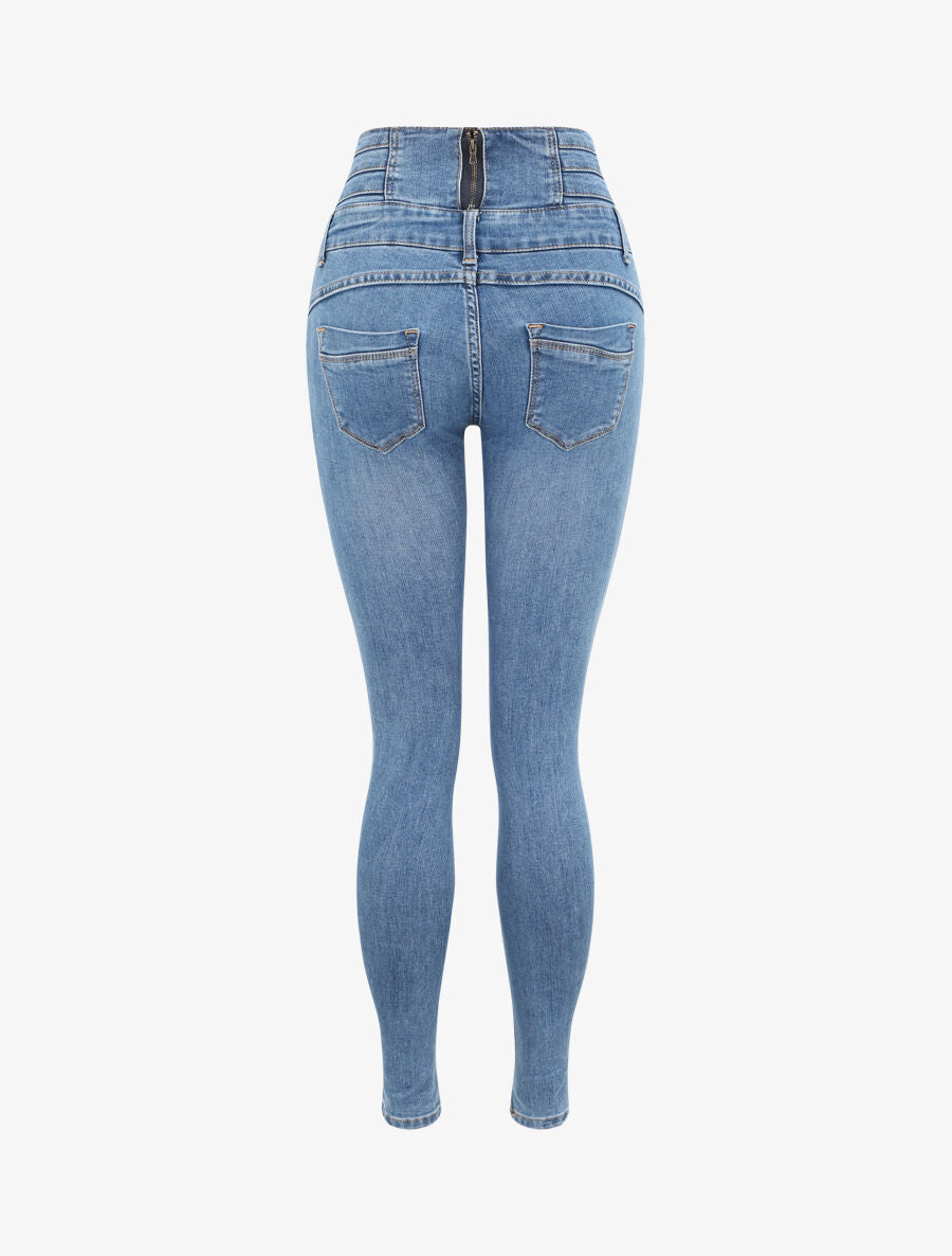 Jean skinny à taille empire et dos zippé - Bleu - 2
