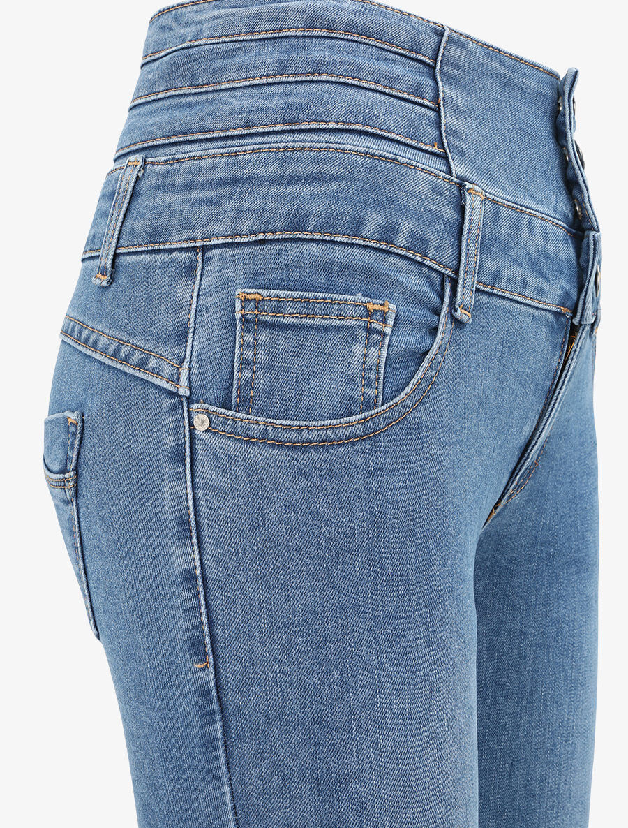 Jean skinny à taille empire et dos zippé - Bleu - 3