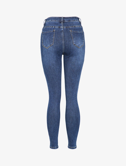 Jean skinny légèrement délavé à taille haute - Bleu - 2