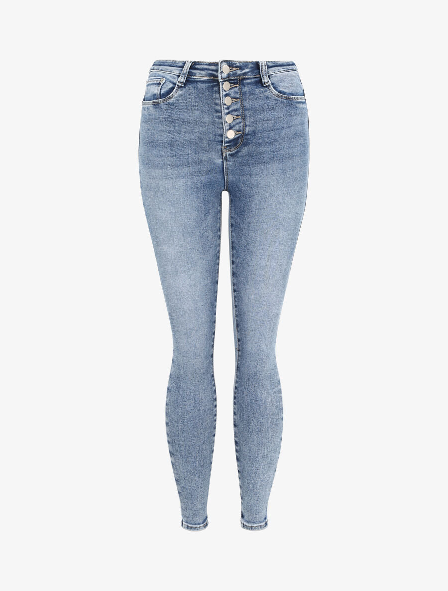 Jean slim push up boutonné - Bleu denim - 1